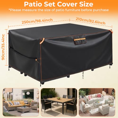 GARPROVM Waterproof Outdoor Furniture Cover, Cover for Outdoor Garden Furniture, 420D Oxford Fabric with Ventilation, Protective Tarpaulin for Table Sofa Outdoor Furniture Sets (250 x 210 x 90 cm)