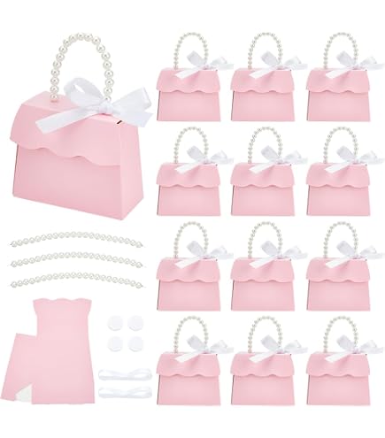 12 Stück Rosa PU-Leder Geschenkboxen Mit Griff – 13x7x8 Cm, Für Süßigkeiten & Kleinigkeiten