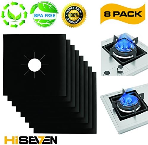 Gas Range Protectors - Stove Burner Covers Non-Stick 0.2mm Double Thickness Reusable Stovetop Burner Liners with FDA Approved 8 Pack 10.6 x 10.6 Black