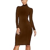 Women's Casual Long Sleeve Bodycon Sexy Turtleneck Midi Club Party Pencil Dresses