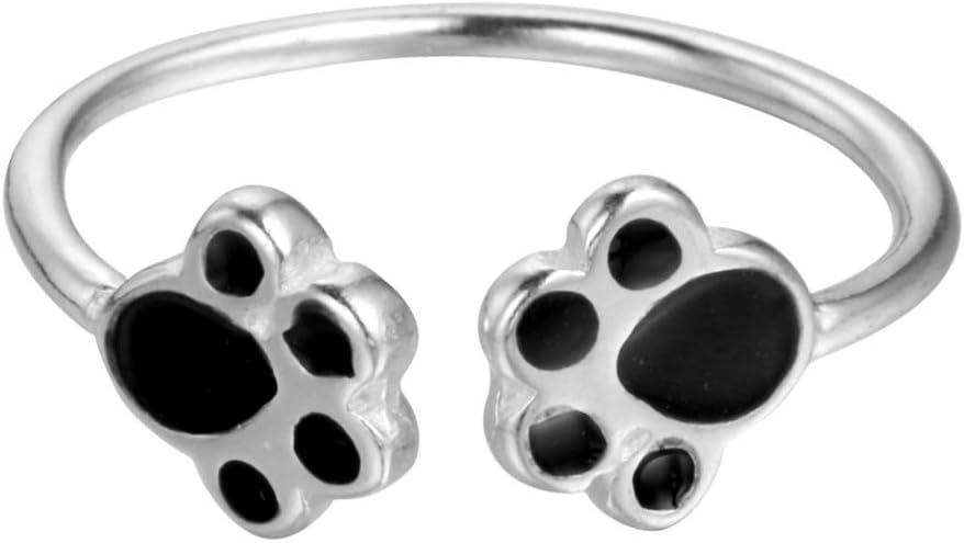 CheredaQIANDI Ladies Rings Lovely Double Puppy Dog Paw 925 Sterling Silver Open Ring for Women Girls