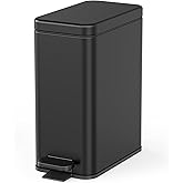 Cesun Bathroom Trash Can with Lid, 2.6 Gallon Small Black Bathroom Garbage Can Soft Close, Stainless Steel Waste Basket with Step Pedal for Bedroom, Laundry Room, Living Room, Home Office, Toilet, RV