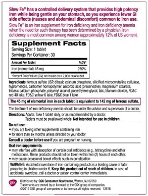 Amazon Com Slow Fe Iron Supplement Tablets For Iron Deficiency Slow Release High Potency 30 Count Health Personal Care