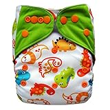EcoAble Baby Charcoal Bamboo All-In-One AIO Cloth Diaper w/ Pocket, Size 10-35Lb (Dino)