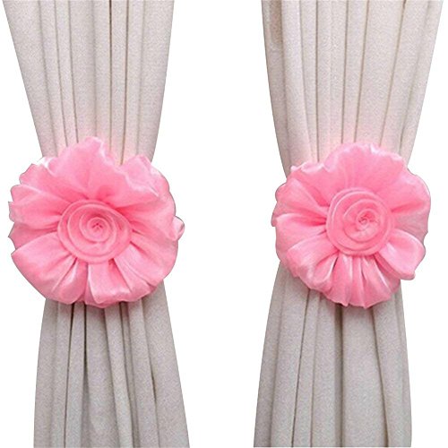 1 Pair Flower Curtain Tiebacks Christmas Decor for Baby Nursery Room Girls Bedroom Window Drapes Wedding Birthday Party Decoration Ties Holdbacks Home Bridal Shower Gift Ornament (Pink)