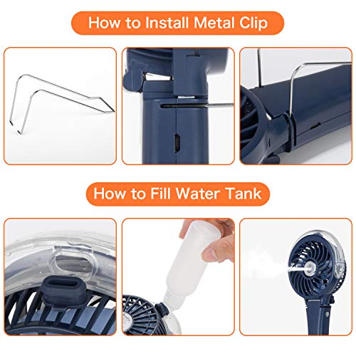 COMLIFE Handheld Misting Fan Portable Fan Facial Steamer-Rechargeable Battery Operated Fan, Foldable Travel Fan with Cooling Humidifier and Colorful Nightlight for Camping, Hiking, Outdoor (Blue)