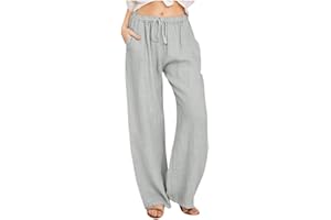 TARIENDY Linen Summer Pants for Women 2023 Casual Drawstring Waist Pants Baggy Pockets Trousers Comfortable Wide Leg Pants