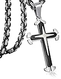 FIBO STEEL 5mm Stainless Steel Cross Necklace for Men Byzantine Chain, 24 inches