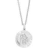 Ritastephens Italian Sterling Silver or Gold Tone Round Saint St. Christopher Medal Charm Pendant Necklace for Men and Women