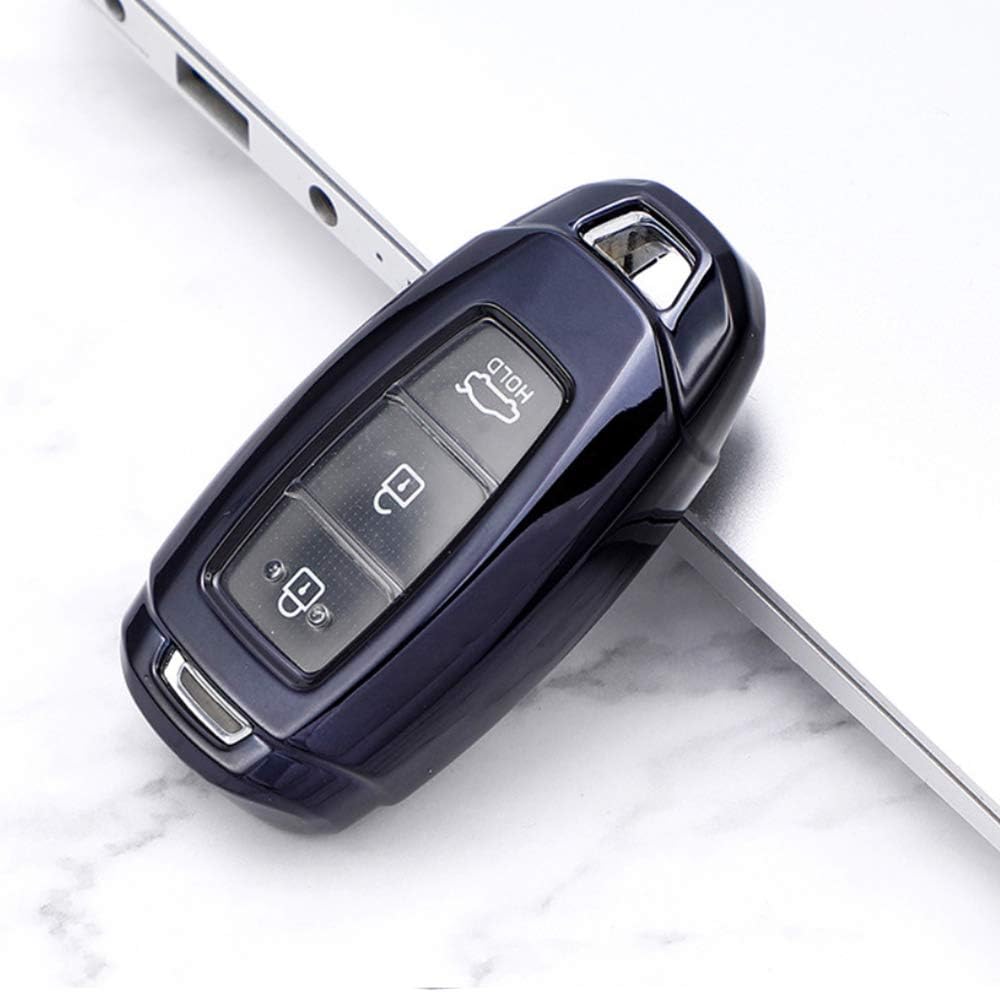 ontto for Hyundai Car Key Cover Premium Soft TPU Silicone Key Fob Cover Holder Protector for 2017-2019 Hyundai Veloster Kona Azera 2019 Hyundai Santa FE i30 ix35 3 Button Keyring Remote Key Fob
