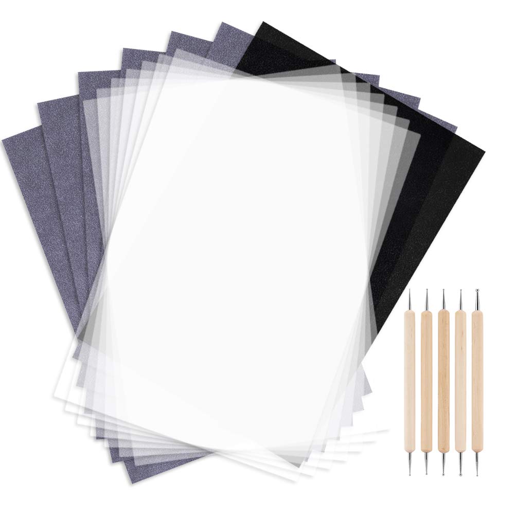 100 X A4 Black Carbon Paper Transfer Graphite Copy Paper Sheet with 100 Pcs White Carbon Tracing Paper and 5 Dotting Tools for Wood Paper Canvas
