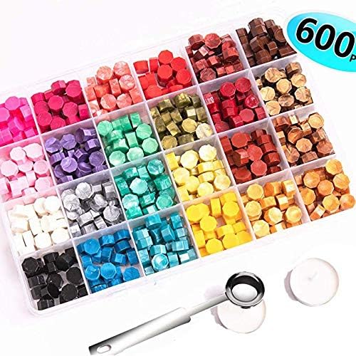 Octagon Sealing Wax Beads with 2 Pcs Tea Candles and 1 Pcs Wax Melting Spoon (Assorted Colors)