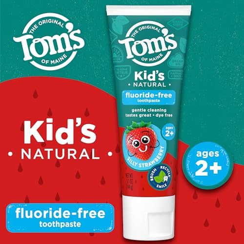 TOM’S OF MAINE NATURAL KID’S FLUORIDE FREE TOOTHPASTE, SILLY STRAWBERRY, 5.1 OZ. (BACK IN ORIGINAL FORMULA)