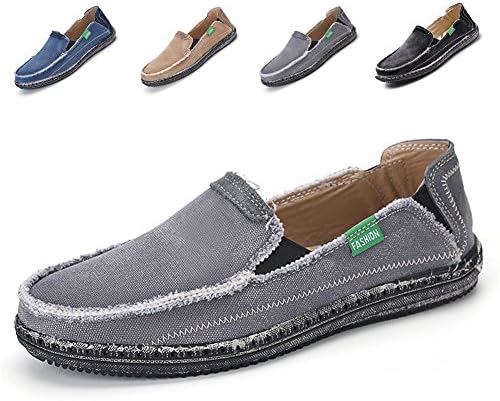 SANBANG Men's Slip-On Loafers Flat Canvas Boat Shoes for Driving Walking Weeding Outdoor