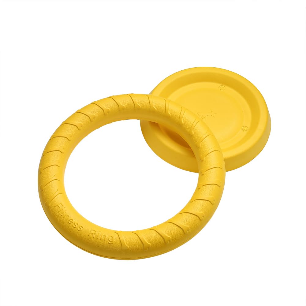 Minibees Dog Training Ring for Outdoor Fitness Floatable Pulling Toy and Flying Disc Interactive Play Tool for Small Medium Large Dogs - Ring 11 Inch and Disc 8.5 Inch