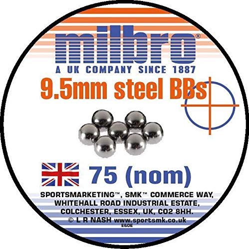 MILBRO STEEL 9.5mm Slingshot Catapult BB Ammo For Barnett Black Widow etc. 75 Tin