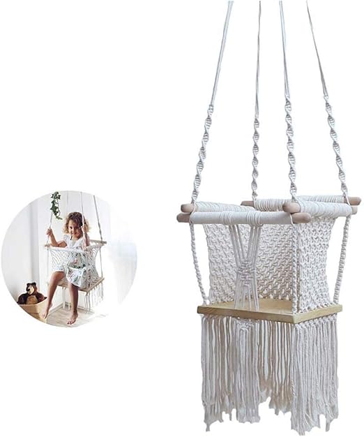 Amazon.com: YIIYU Silla colgante para niños, hamaca tejida a mano, silla colgante, asiento decorativo para la habitación de los niños, silla mecedora, columpio, cuerda de algodón para colgar: Home \u0026 Kitchen
