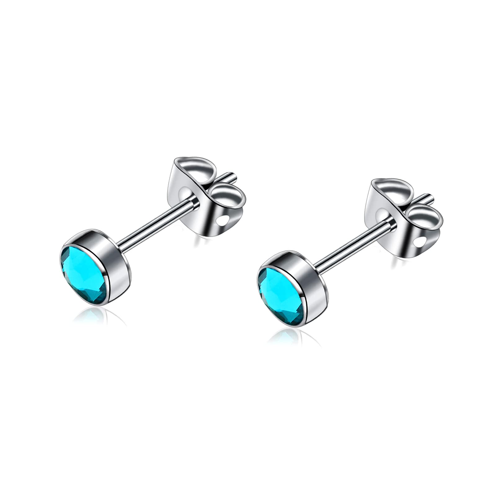 Artskin G23 Titanium Crystal Stud Earrings for Women Men Girls Hypoallergenic Nickel Free 7mm Dainty Elegant Classic Stud Earrings for Sensitive Ears (7MM, Blue Zircon)