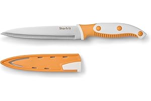 Starfrit 5" Utility Knife with Sharpening Sheath, Stainless Steel Kitchen Knife for Slicing, Chopping, Prepping, Dishwasher S