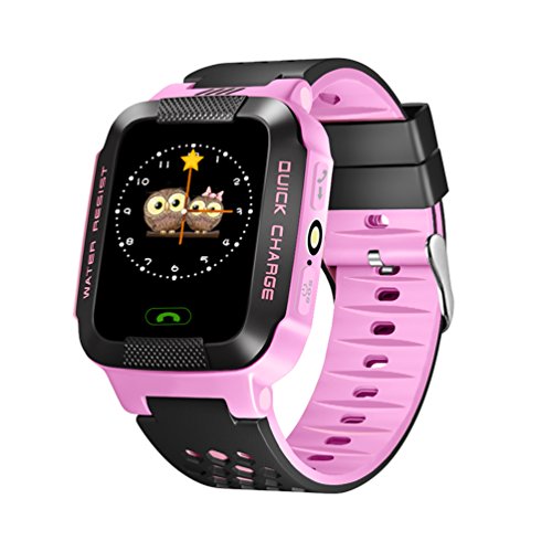 ALLCACA Kids Smart Watch Multi-functional GPS Tracker Anti-lost SOS Smart Bracelet, Suitable for iPhone and Android Smartphone, Black and Pink