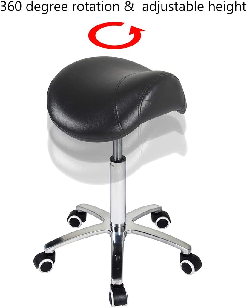 Saddle Stool Rolling Chair for Medical Massage Salon Kitchen Spa Drafting,Adjustable Hydraulic Stool with Wheels (Without Backrest, Black): Kitchen & Dining