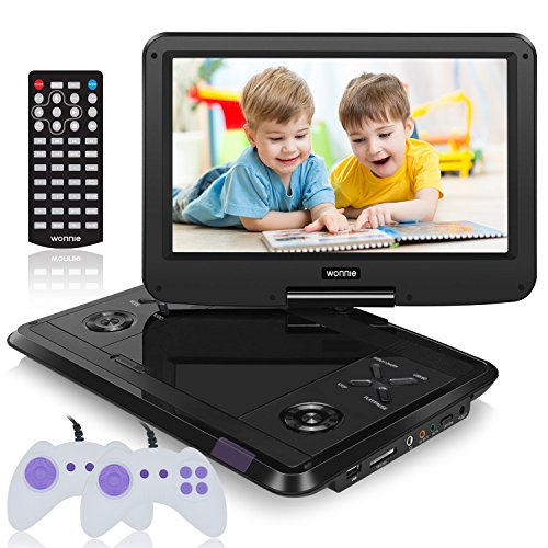WONNIE 13.6 Inch Portable DVD Player for Kids Built-in 60 Kinds of Games, USB / SD Slot and 4 Hours Rechargeable Battery (Black)
