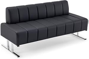 OmySalon Waiting Room Chairs Faux Leather Office Guest Chair, 59’’ Black Lobby Bench Seating, Reception Area Furniture for Clinic Hospital School