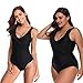 INFMETRY Womens Low Back Shirred One-Piece Swimsuit (Black, (US 8-10) M)