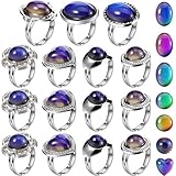 Hicarer 15 Pieces Adjustable Mood Rings for Girls and Boys Mixed Color Oval Changing Mood Rings for Halloween Costume Props Birthday Party Favors and Goodie Bag Fillers