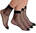 Florboom Womens Mesh Fishnet Sheer Ankle Crew Socks Pantyhose Black 3 Pack