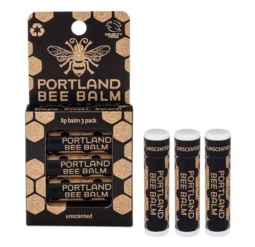 Portland Bee Balm All Natural Handmade Beeswax Based Lip Balm, Unscented 3 Count
