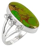 925 Sterling Silver Ring with Genuine Green Turquoise Sizes 6 to 11 (10)