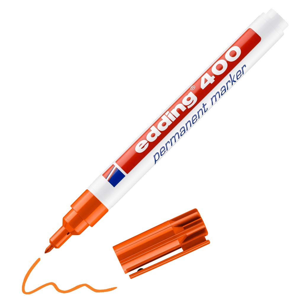 edding 400 permanent marker - orange - 1 pen - fine round tip 1 mm - waterproof, quick-drying, smear-proof pens - for cardboard, plastic, wood, metal, glass and fabric