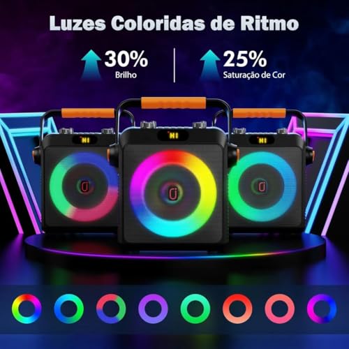 JYX Karaokê com 2 Microfones Sem Fio para Adultos e Crianças, Karaoke Portatil com Luzes de RGB DJ, Suporte para BT/TF/USB/AUX, Ajuste do ECHO/BASS, Para Festas Internas e Externas