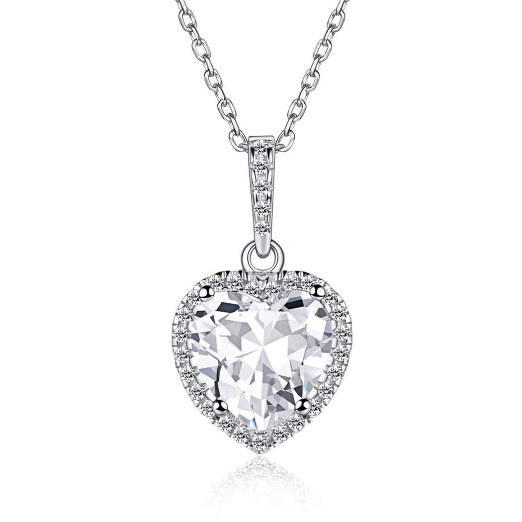 ChicSilver 925 Sterling Silver Birthstone Heart Pendant Necklace for April Birthday Women Bling CZ Stone Shape Of My Heart Jewelry — image 1