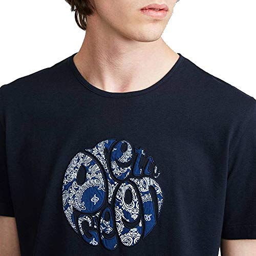 [- Pretty Green T Shirt Mens Navy Bandana Print Crew Neck TEE  -]
