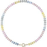 LALAPPLE Colorful Beaded Gemstone Necklace for Women, Boho Rainbow Bead Choker with Natural Stone Crystal Beads, Handmade Summer Beach Necklace Jewelry