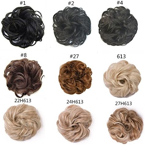 Synthetic Hair Bun Extensions Scrunchie Scrunchy Bun Up Do Hair piece Hair Ribbon Ponytail Extension Wavy Curly for Women (#1-Jet Black)