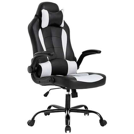 Bestoffice Pc Gaming Chair Ergonomic Office Chair Desk Chair With Lumbar Support Flip Up Arms Headrest Pu Leather Executive High Back Computer Chair For Adults Women Men Black And White Amazon In