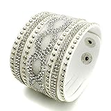 Bling Bling Crystal Rhinestones Colorful Beads Spike Soft Comfortable Velvet, Double Adjustable Size Button Clasps Friendship Bracelet,8 Inch (01. White)