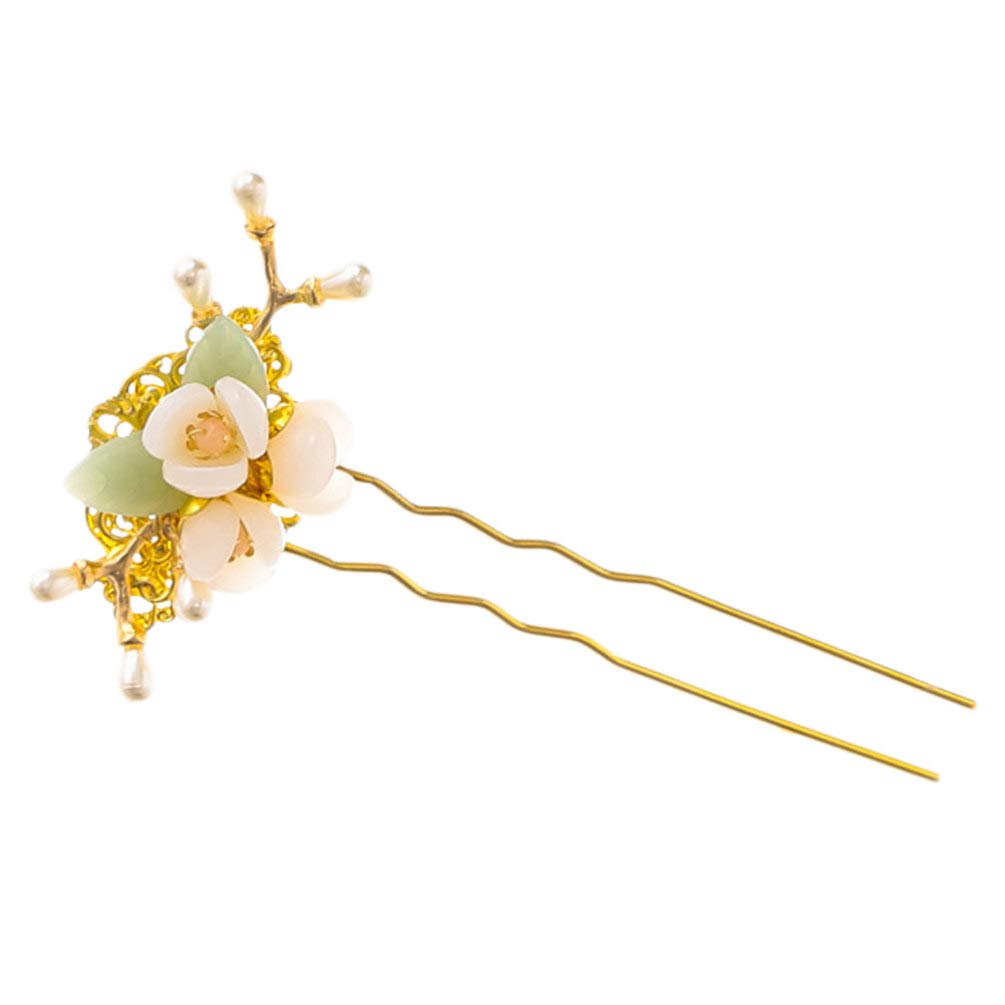 FRCOLOR Flower Hair Pin Vintage Hair Stick Pearl Hair Chopsticks Chinese Traditonal Chignon Pin Updo Headdress Hair Accessories for Women Lady