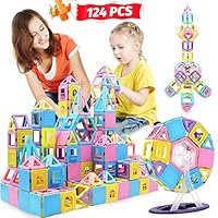 HOMOFY 124PCS Magnetic Building Blocks Magnet Tiles Early Educational & Development Toys for 3 4 5 6 7 Years Old Boys Girls Gifts