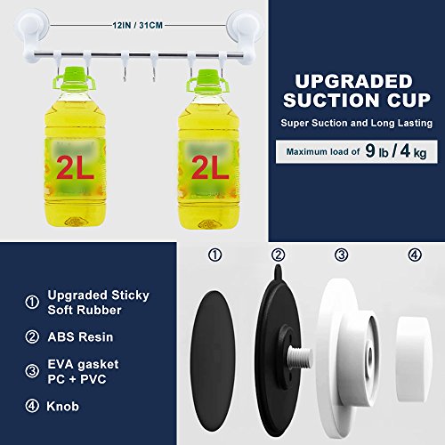 Suction Cup Shower Towel Bar Hooks Holder Rack Hanger for Windows Wreaths Bathroom Kitchen with 6 hooks - Thumbnail 3