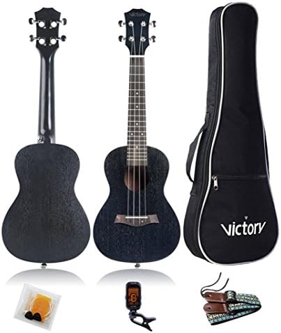 Vivitory MUSICTOPIA VI Victory 23 Inch Concert Ukulele Mahogany Aquila String-Beginner Kit (Gig Bag, Picks, Clip-On Tuner, String Set) Black Color