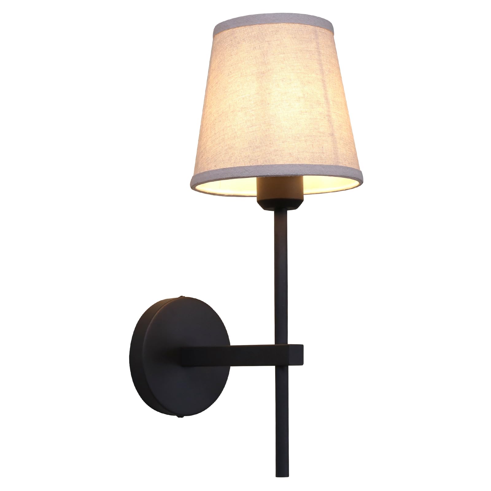 Photo 1 of Phansthy Hardwired Brass Boho Wall Sconces, Vintage Industrial Wall Lamps, Vanity Wall Lighting with Natural Linen Fabric Shade for Bathroom Bedroom Living Room (Black)