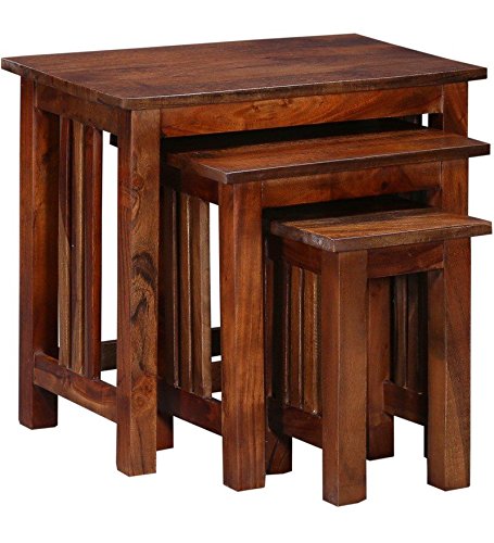 Ringabell Cubby Solid Wood Nest of Table Set of 3 (Honey Oak Finish)