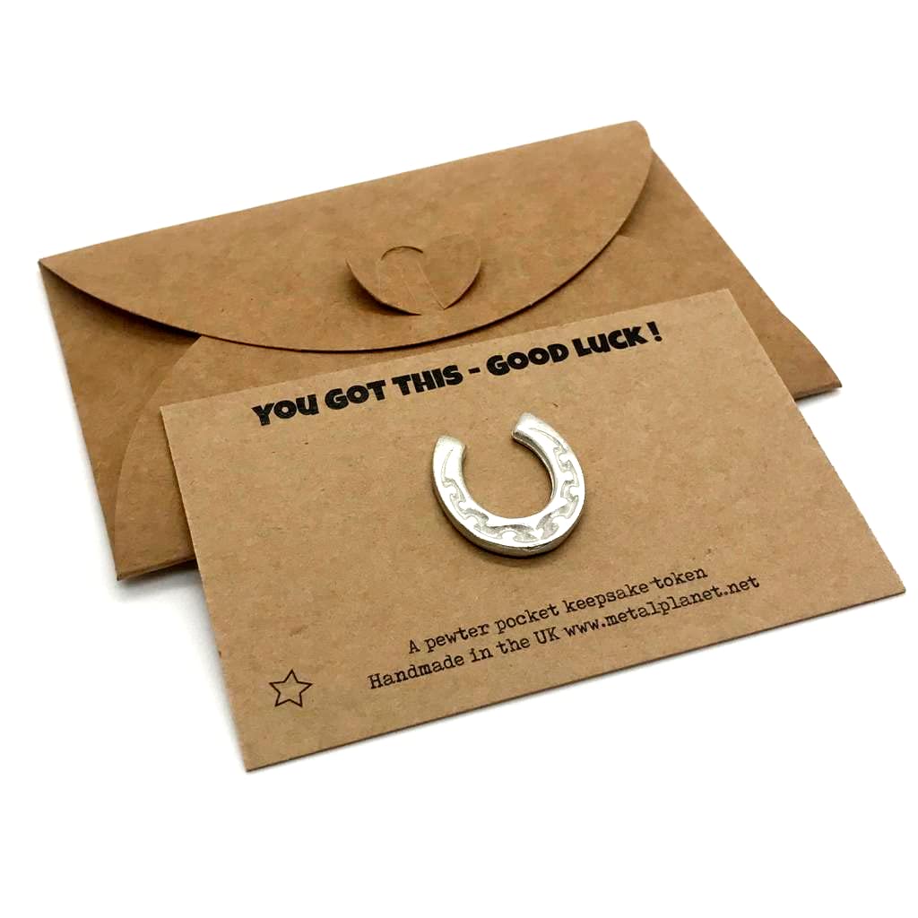 Good Luck horseshoe lucky keepsake token on printed card with matching envelope - YOU GOT THIS - GOOD LUCK!