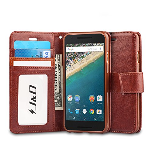 Nexus 6P Case, J&D [Wallet Stand] Google Nexus 6P Case Heavy Duty Protective Shock Resistant Wallet Case for Huawei Google Nexus 6P (Brown)