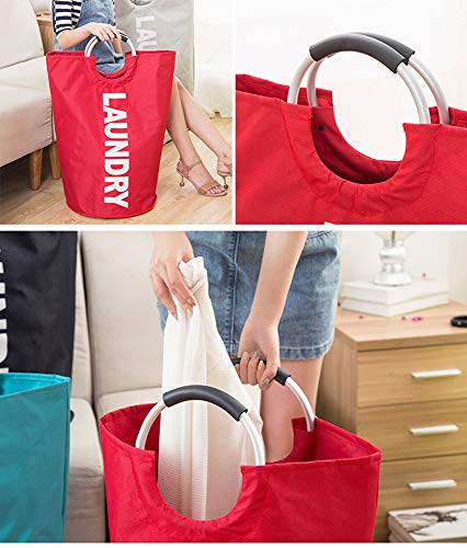 Outdoorfly Laundry Basket Large Collapsible Washing Hamper Foldable Clothes Bag with Handles (Red)
