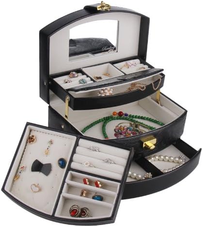 Rowling PU Leather Jewellery Box Beads Ring Watch Storage Case Gift ZG202 (Black)